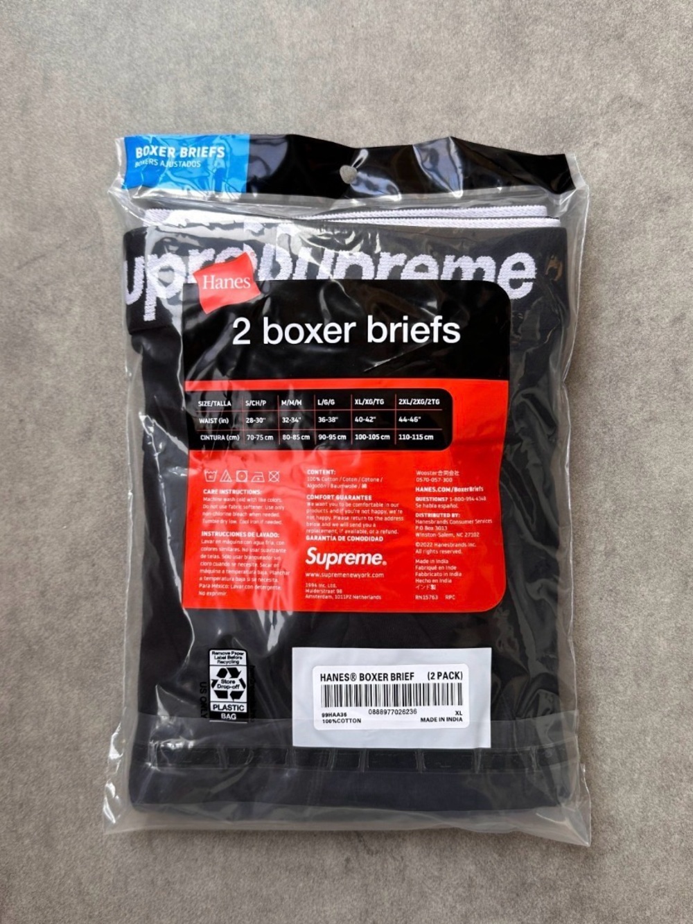 Supreme x Hanes 2-Pack Boxer Briefs - Black & White with Logo Waistbands - Picture 3 of 5